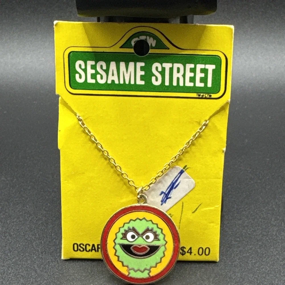 Vintage 1980s Oscar The Grouch Pendant Necklace - Sesame‎ Street